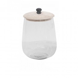 ACTIA STORAGE JAR WITH LID GLASS WOOD WHITE WASHED