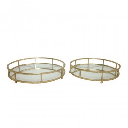 FLARE TRAY WITH HANDLES SET 2PCS METAL MIRROR GOLD