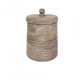 INDI STORAGE JAR WITH LID WOOD NATURAL ANTIQUE D12