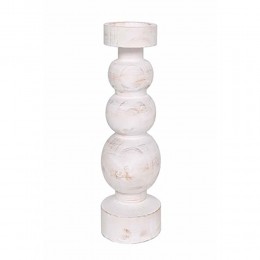 PIERRE CANDLE HOLDER WOOD WHITE NATURAL D12xH26,5c