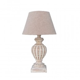 EMERIC LAMP TABLE 13x13x48 WOOD ANTIQUE WHITE FABRIC BEIGE