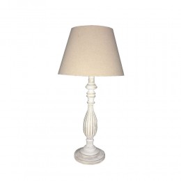 FELICE LAMP TABLE 15x15x60 WOOD ANTIQUE WHITE FABRIC BEIGE