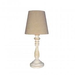 ETTORE LAMP TABLE 11x11x42 WOOD ANTIQUE WHITE FABRIC BEIGE