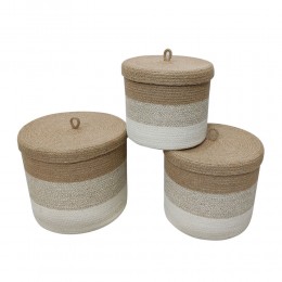 YDRA BOX WITH LID SET 3PCS JUTE NATURAL BEIGE WHIT