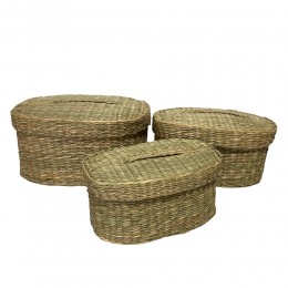 SIFNOS OVAL BOX WITH LID SET 3PCS SEAGRASS NATURAL