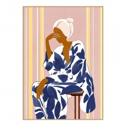 LADY IN BLUE PAINTING CANVAS MULTICOLOR WOOD FRAME