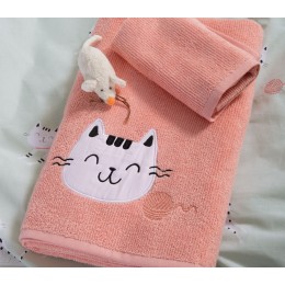 NEF-NEF BABY TOWELS SET OF 2PCS CATS GAME APPRICOT 035179