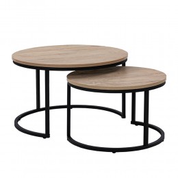 MINO COFFEE TABLE SET 2PCS CHIPBOARD WITH MELAMINE CARTA SONOMA DECAPE METAL BLACK 74x74xH47cm E1 PRC