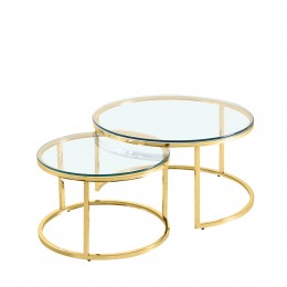 LUSACA COFFEE TABLE METAL GOLD TRANSPARENT GLASS D80/60xH43/38cm PRC