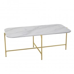 GLAM COFFEE TABLE GLASS WHITE WITH MARBLE PATTERN METAL GOLD 113x58xH43cm PRC