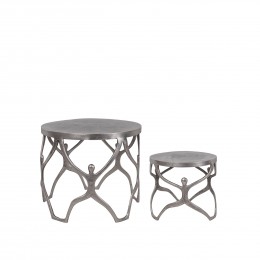 COSMOS SIDE TABLE SET 2PCS METAL SILVER ANTIQUE D58-46xH49-40cm IN