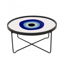 BLUE EYES COFFEE TABLE MDF MULTICOLOR WITH PATTERN WHITE METAL D75xH37,5cm E1 PRC