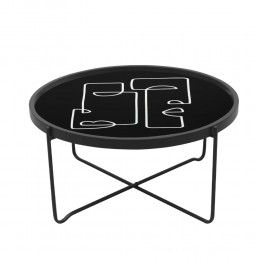 FACE COFFEE TABLE MDF MULTICOLOR WITH PATTERN BLACK METAL D75xH37,5cm E1 PRC