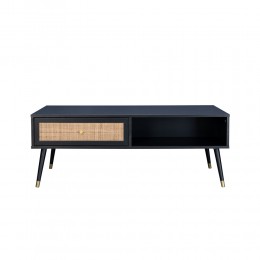 VIENNA COFFEE TABLE CHIPBOARD WITH MELAMINE BLACK WITH RATTAN GOLD 120x59xH45cm E1 PRC