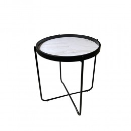 ALABASTER SIDE TABLE MDF WHITE WITH PATTERN METAL BLACK D53xH55cm E1 PRC