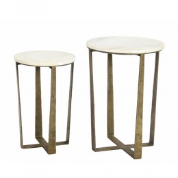 BLANCHE SIDE TABLE SET 2PCS MARBLE WHITE MARBLE METAL BRASS ANTIQUE D39-31xH55-47cm IN