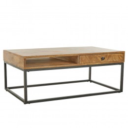 CASSETTO COFFEE TABLE 1DRAWER SOLID WOOD MANGO NATURAL METAL BLACK 100x60xH40cm IN
