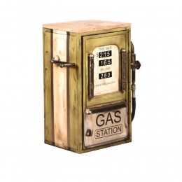 GAS PUMP SIDE TABLE METAL MULTICOLOR WITH PATTERN NATURAL 57x36xH71cm IN
