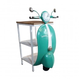 MINI VESPA SIDE TABLE WITH SHELVES METAL PETROL WHITE NATURAL 61x45xH88cm IN