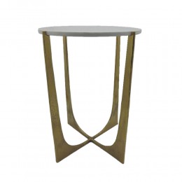 DION SIDE TABLE ALUMINIUM GOLD WHITE MARBLE 43,25x43,25xH67,25cm IN