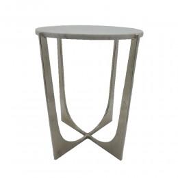 DION SIDE TABLE ALUMINIUM SILVER WHITE MARBLE 40,75x40,75xH56cm IN