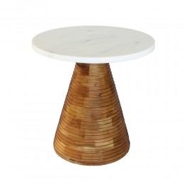 SAVOA SIDE TABLE MARBLE WHITE WOOD ACACIA NATURAL 45x45xH45cm IN