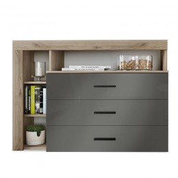 Chest of 3 drawers Cute pakoworld in oak-dark grey gloss color 120x43x89cm