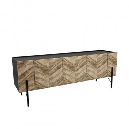 PARKE TV STAND CHIPBOARD WITH MELAMINE CARTA BLACK NATURAL WITH PATTERN METAL BLACK 160x43xH60cm E1 PRC