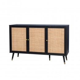 VIENNA SIDEBOARD CHIPBOARD WITH MELAMINE BLACK WITH RATTAN GOLD 120x39xH75,5cm E1 PRC