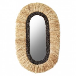 WALL MIRROR OVAL MADE OF SISAL FIBERS IN NATURAL AND BLACK ABACA FIBERS 55x4x90Hcm.HM7745