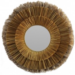 WALL MIRROR ROUND MENDONG GRASS AND ABACA FIBERS IN NATURAL&GOLD 80x4x80Hcm.HM7797