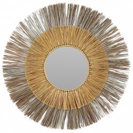 WALL MIRROR ROUND WITH MENDONG GRASS FRAME IN NATURAL AND GOLD Φ70cm.HM7800