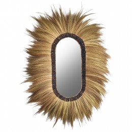 WALL MIRROR OVAL RAYUNG GRASS FIBERS IN NATURAL AND BLACK COLOR 110x5x160Hcm.HM7803