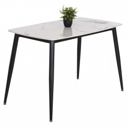 DINING TABLE RAVEN HM9854.01 CERAMIC TOP IN WHITE MARBLE-BLACK METAL LEGS 117,5x67,5x76Hcm.