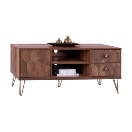 TV Furniture Philippa HM8674 in walnut color with gold 130x39,5x51 cm.