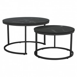 COFFEE TABLES SET 2PCS MDF BLACK MARBLE LOOK BLACK METALLIC LEGS Φ80x48Hcm.HM8763.13