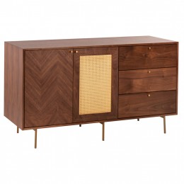 BUFFET MEEN HM9735 MDF IN NATURAL WALNUT COLOR-GOLD METAL LEGS 150x40x80Hcm.