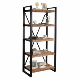 Bookcase HM8188.11 Metal and Solid Mango Wood 80x45x186
