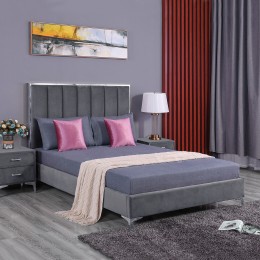 Bed Avignon King Size 160x200 cm with velvet fabric Grey HM590.01