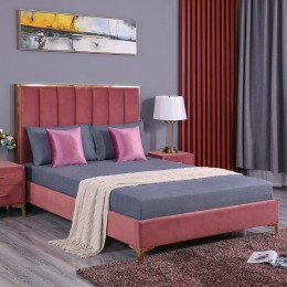 BED 160x200 cm. WITH VELVET FABRIC DUSTY PINK HM590.02