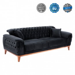 HM3249.01 BENNINGTON 3-seater sofa-bed, black velvet, 240x95x80