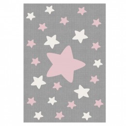 ΗΜ7679.03 120Χ180cm, kids grey-white-pink rug with stars, fringes