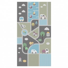 HM7679.16  120Χ180cm, kids rug with various objects in grey-blue-green, fringes