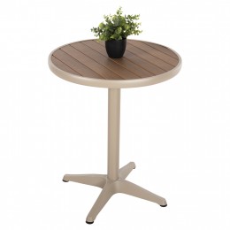 ALUMINUM ROUND TABLE ALEXA HM6086.04 CHAMPAGNE-POLYWOOD TOP IN NATURAL COLOR Φ60x73Hcm.