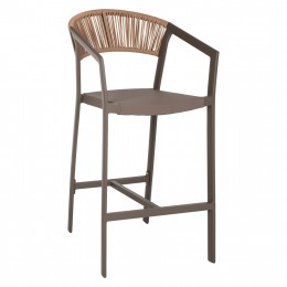 BAR STOOL ALUMINUM WITH ARMS CHAMPAGNE-COLORED TEXTLINE PE RATTAN 56x58x105Hcm.HM5892.23