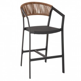 BAR STOOL ALUMINUM IN ANTHRACITE HM5892.31 MEDIUM HEIGHT WITH ARMS-RATTAN&TEXTLINE 57x57x99,5Hcm