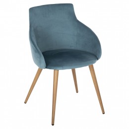 DINING ARMCHAIR IVY HM8546.05 TURQUOISE VELVET AND METAL LEGS IN NATURAL WOOD COLOR 53x55x79Hcm.