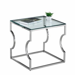 Auxiliary Table Amara HM8616.01 with glass and base chromed 55x55x55