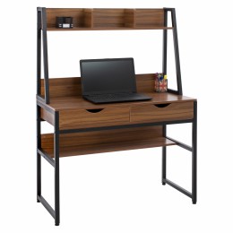 OFFICE WITH LIBRARY WALNUT & METAL BLACK FRAME HM2390.12 100x48x139 cm.