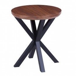 SIDE TABLE ROUND HM9473.02 MDF WITH WALNUT WOOD VENEER TOP AND BLACK METAL LEGS Φ50x55Hcm.